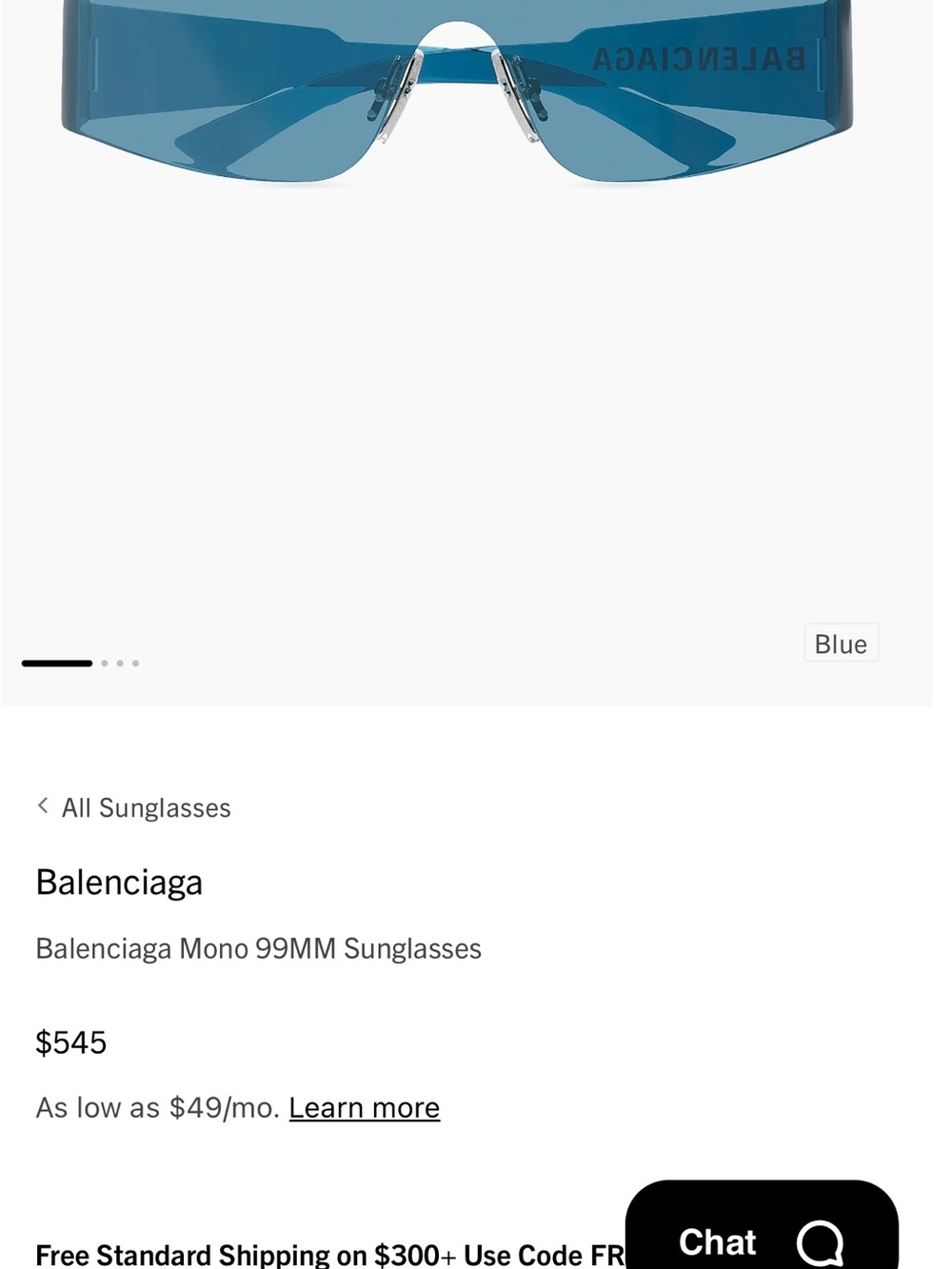 Balenciaga Rimless Shield Sunglasses in Blue